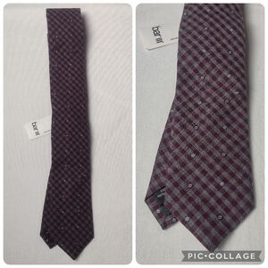 Bar III Wine and Grey Diamond Gingham Cotton Skinny Tie NWT